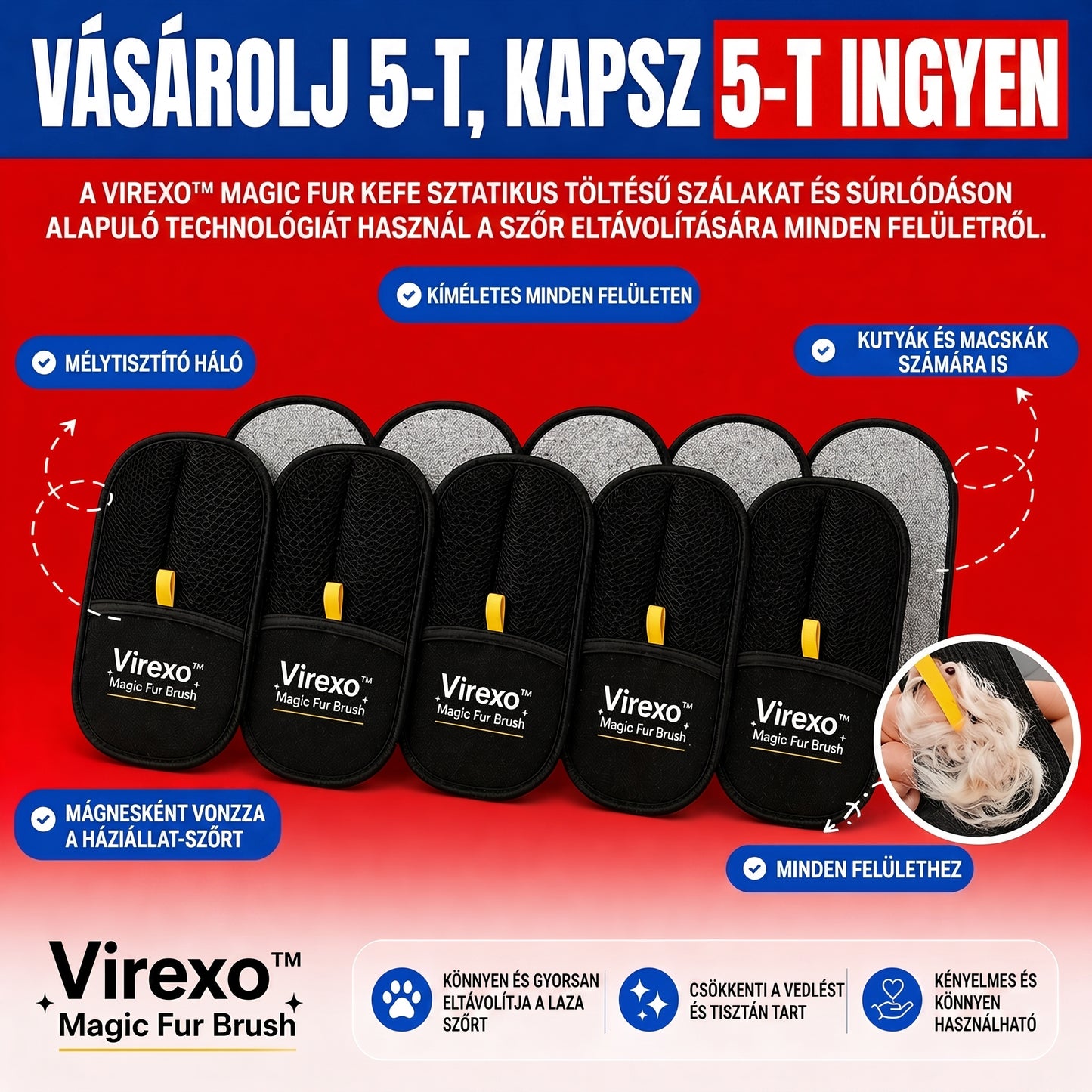 Virexo™ Mágikus Ápolókefe (Háziállatszőr-eltávolító tisztítókesztyű) — Egyszerű módja a kisállatszőr gyorsabb eltávolításának